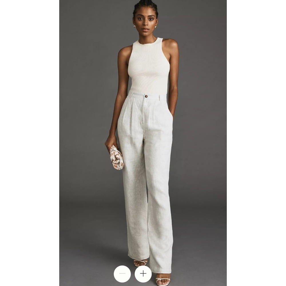 NEW Reformation Mason Linen Pants Oatmeal Size 2 High Rise Wide Leg